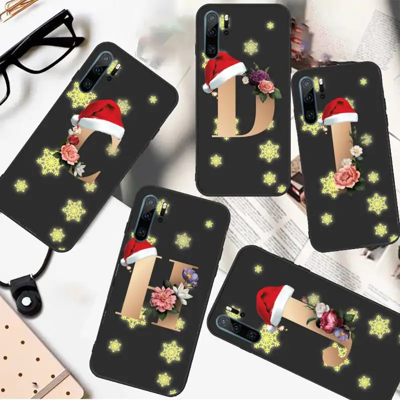 

Christmas Flower 26 Name Letters Initial Phone Case For Huawei honor Mate P 10 20 30 40 i 9 8 pro x Lite smart 2019 nova 5t