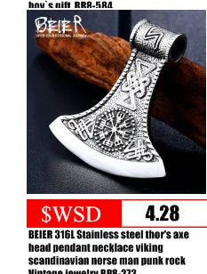 BEIER, thor hammer Nodic Vikings, кулон с рунами, ожерелье mjolnir Viking Valknut, амулет, цепочка для мужчин, вечерние jewelryBP8-403