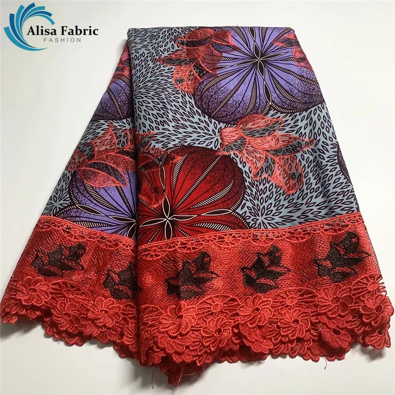 

6 Yards Top Quality African Wax Print Lace Fabric Cotton Embroidery Wax Brode African Lace Brocade Fabric For Dress Material B35