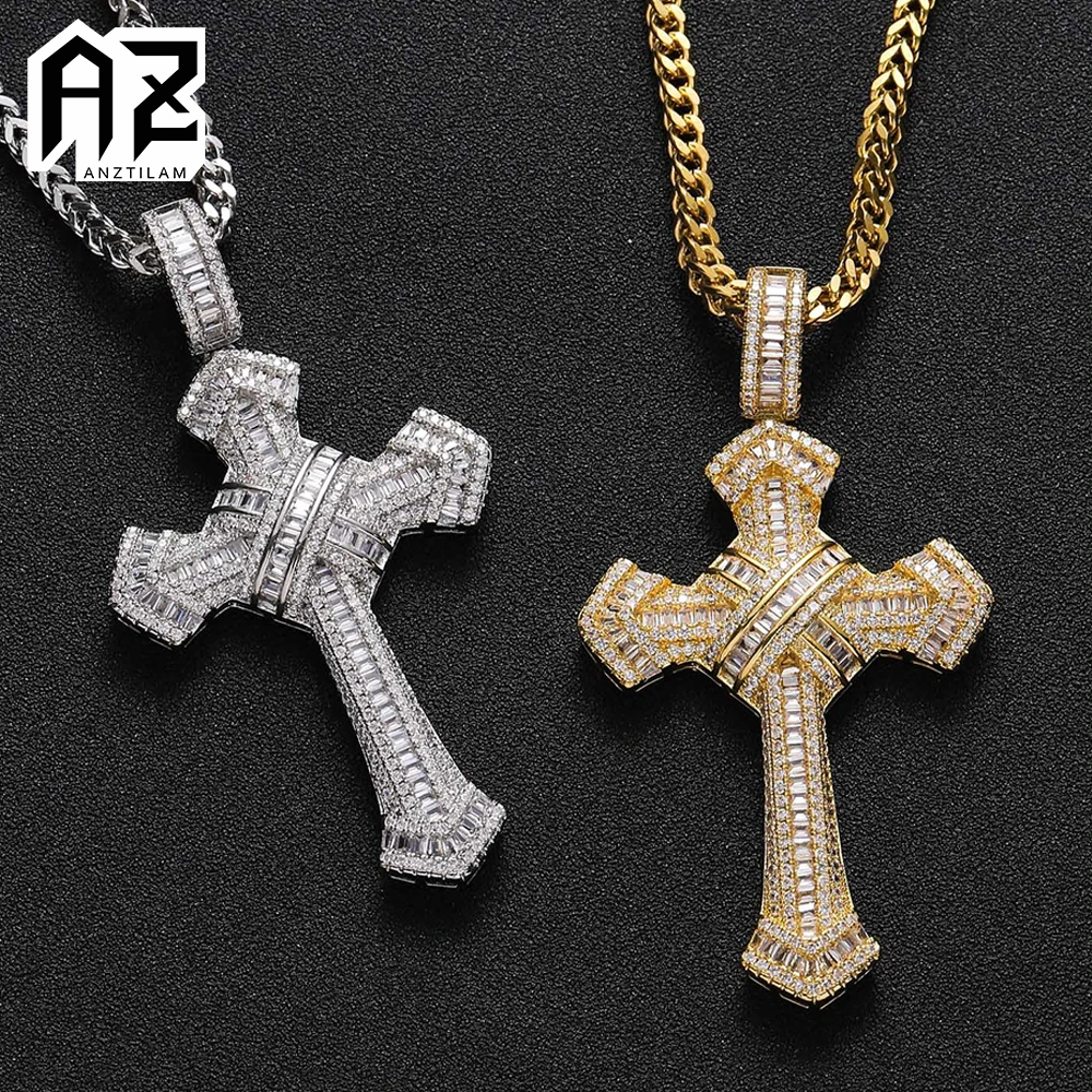 

AZ New Design Cross Iced Out Pendants Necklace With Bling Zircon For Women Men Hip Hop Goth Jewelry With Long Chain Free Ship