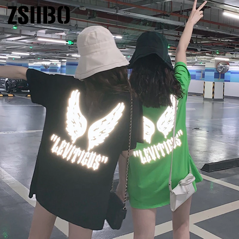 Женская Светоотражающая Футболка Harajuku облегающая футболка с круглым вырезом и