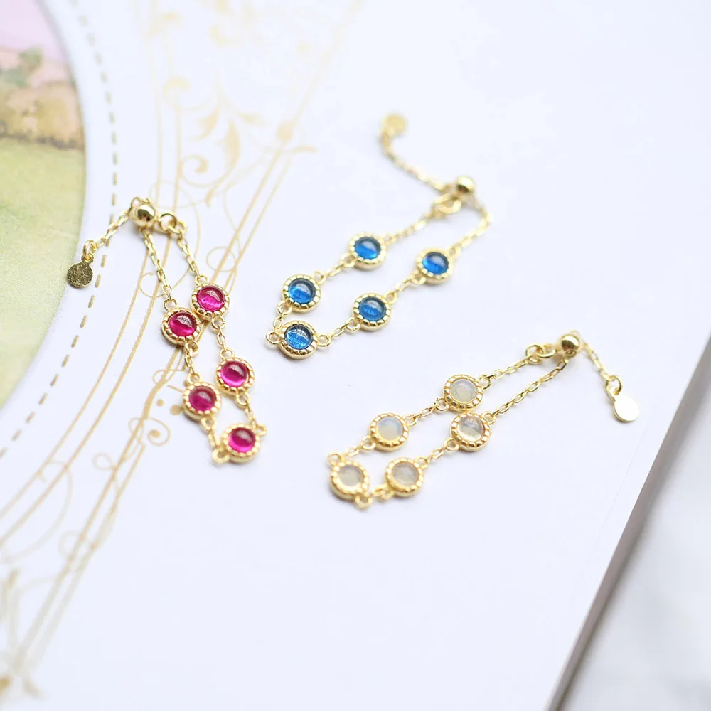 Женское регулируемое кольцо-цепочка 925 пробы серебряное кольцо с опалом рубином