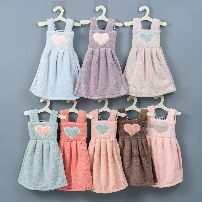 Lovely Dress Super Absorbent Microfiber Fabric Coral Velvet Bathroom Kitchen Hanger Towels For Chirdren