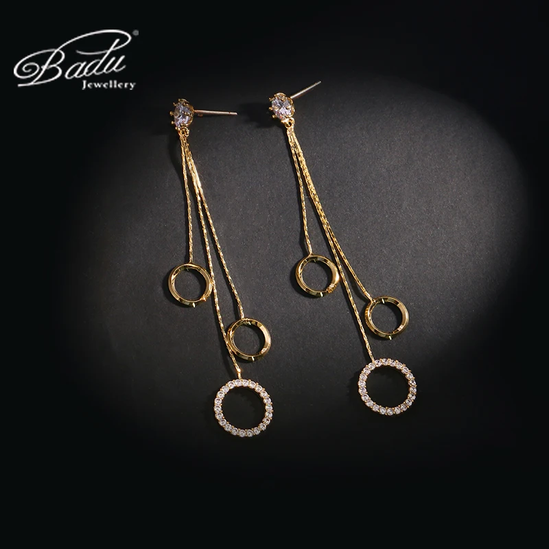 Длинные серьги Badu золотые шелковые кисточки яркая Золотая круглая подвеска