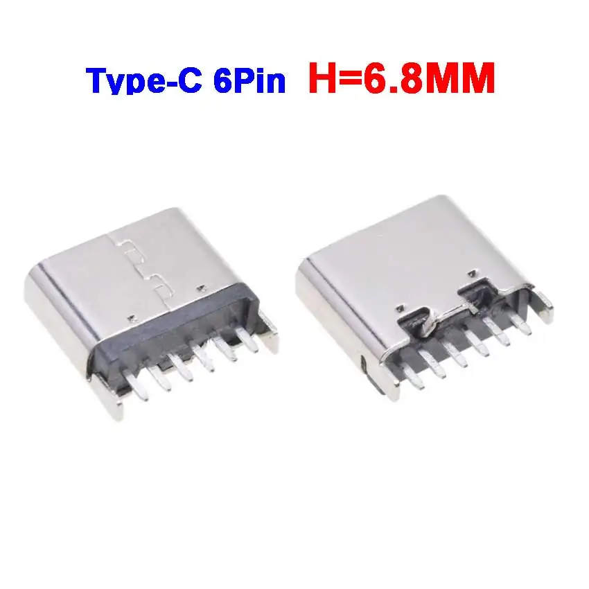 

20Pcs Typee-C 6P Vertical Plug Socket 6.8MM Straight Plug Fast Charge 3.1 High-Speed USB Port Dip Plug Board H6.8MM