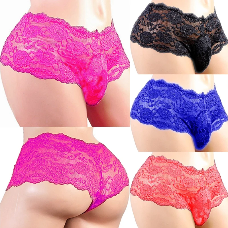 

Lace Sissy Men's Underwear Breathable Sexy Panties Plus Size Sex Lingerie Male Jockstrap Briefs G-String Thongs Porno Underpants