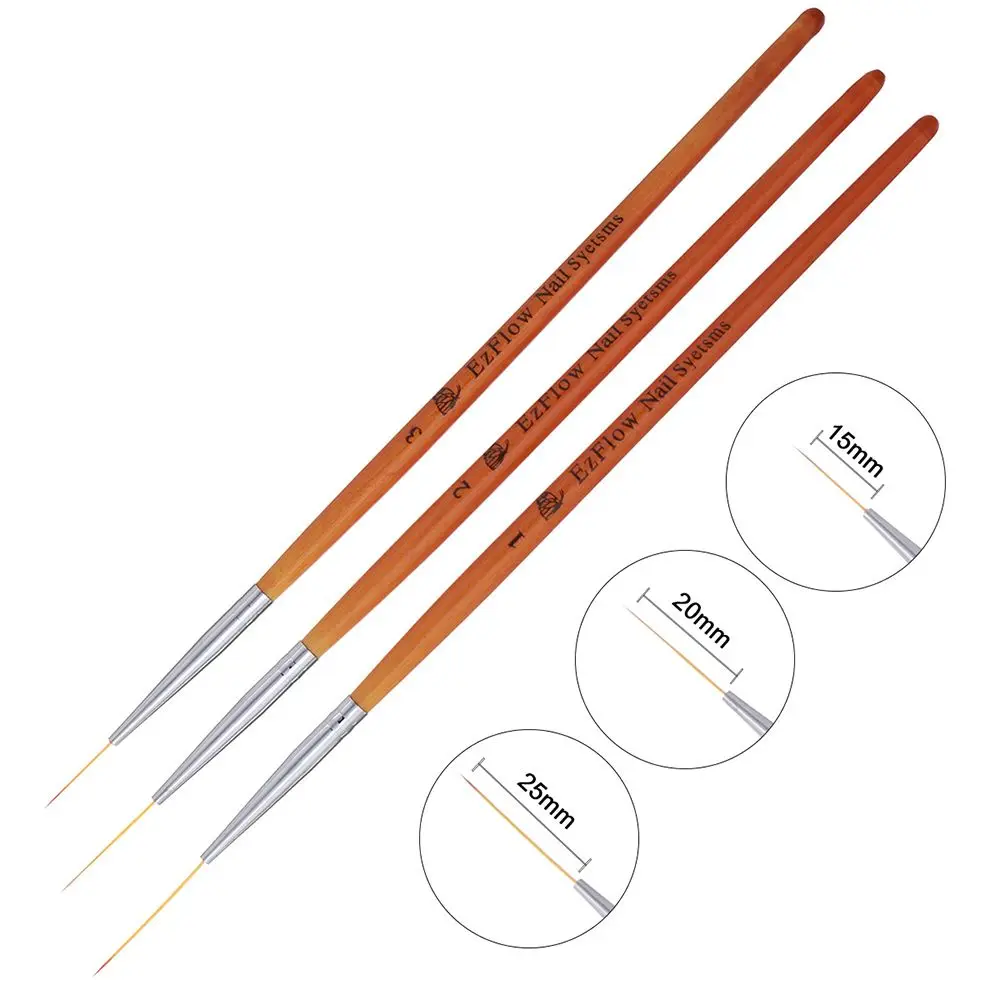 

15/20/25mm 3Pcs Nail Art Brush Wooden Handle French Lines Stripe Flower Painting Drawing Liner Pen Manicure Tool
