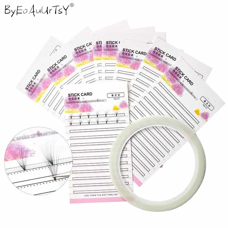10Pcs Grafting Blossom Stick Eyelash Extension Storage Card Grafted Premade Fans Volume Lash Sticky Strip Tape False Eyelashes