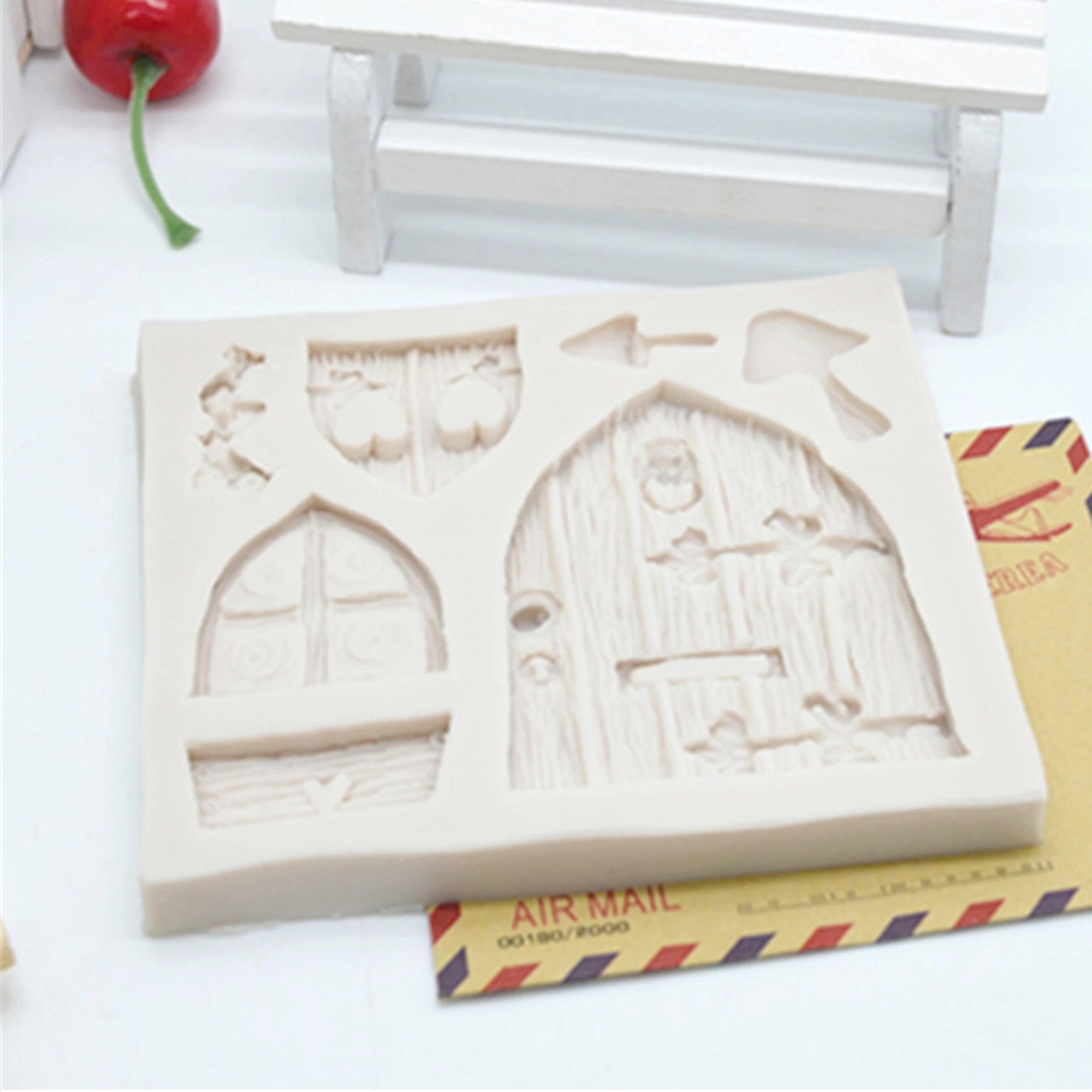 cartoon fairy house wooden doors fondant cake resin molds diy silicone cake mold fondant christmas decorating tools m020 free global shipping