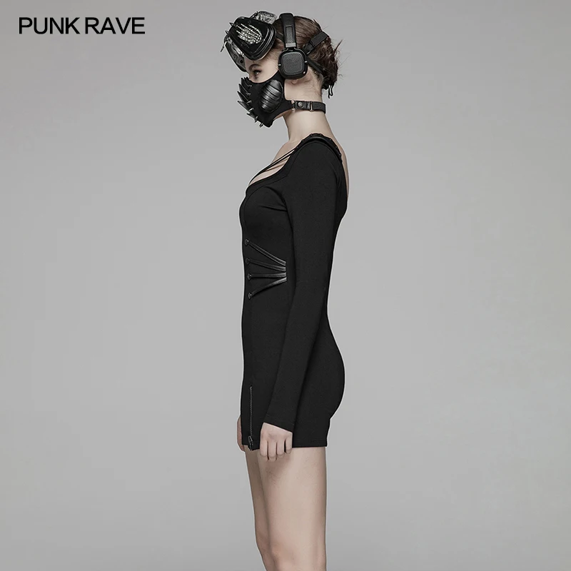 Женское облегающее платье в стиле панк с длинным рукавом черное готическом