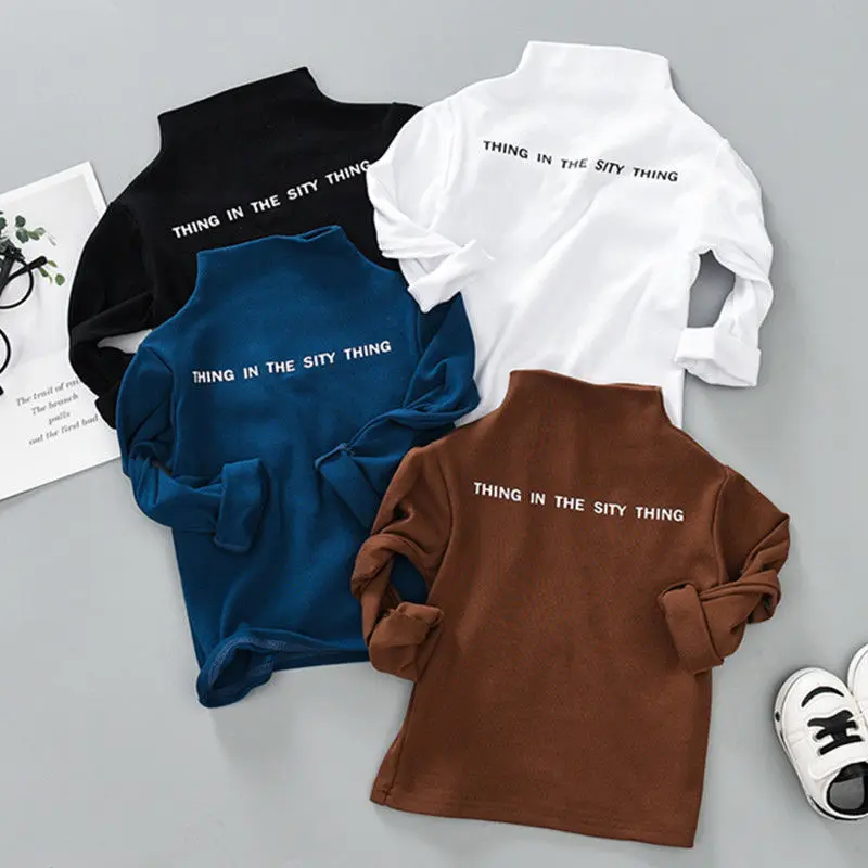 

Boys Girls Autumn Shirt Baby Cotton Turleneck Bottoming Shirt Kid's Top Children's Spring And Winter Casual Letter T-shirt