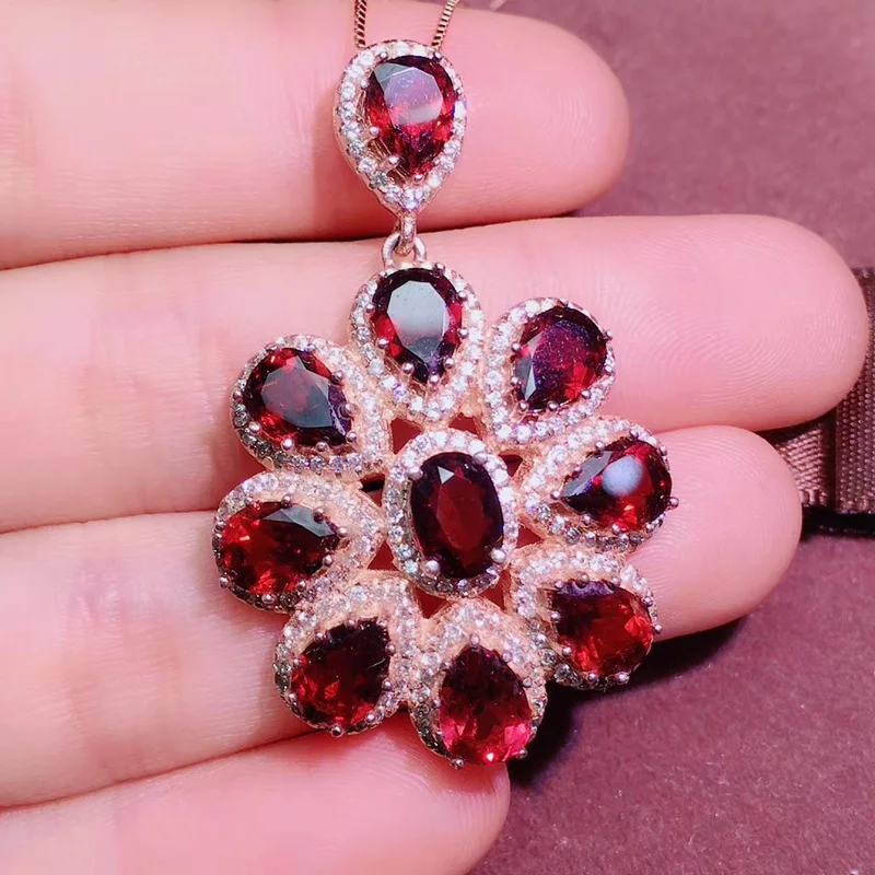 Натуральный настоящий красный гранат цветок роскошное большое ожерелье с