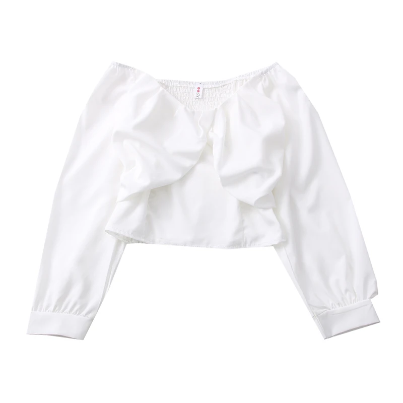 

2021 Early Spring New Fashion Temperament Joker Off-the-shoulder Collar Fold Slim Slim Long-sleeved Shirt Blouse Women