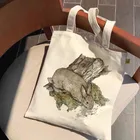 Холщовая Сумка с кроликом, Повседневная модная большая емкость, новая забавная сумка для покупок в стиле японского аниме Harajuku, женская сумка через плечо с героями мультфильмов