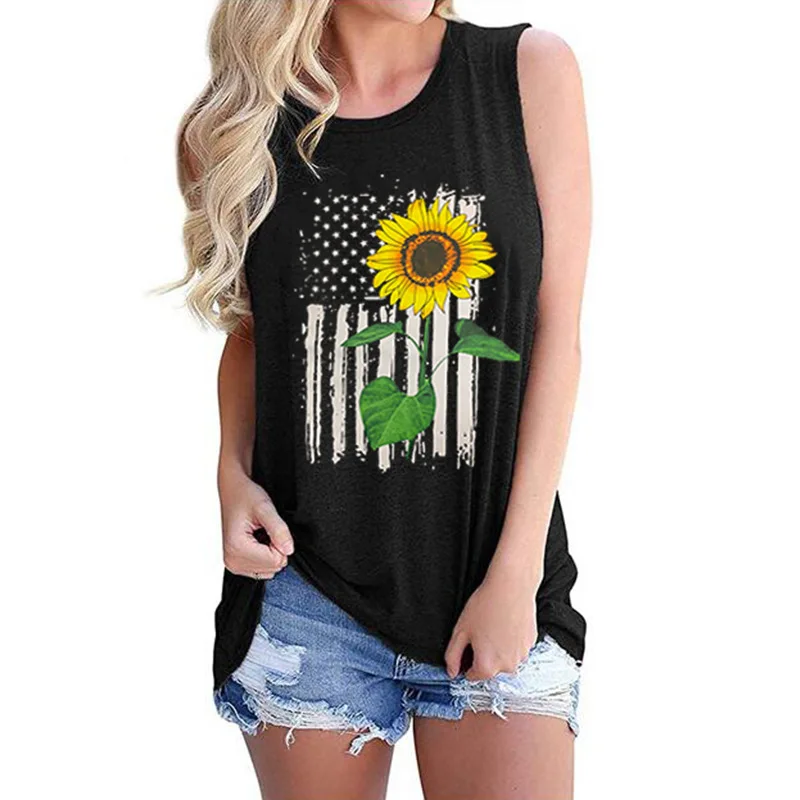 Женская футболка с подсолнухами американским флагом со слоганом уличная одежда