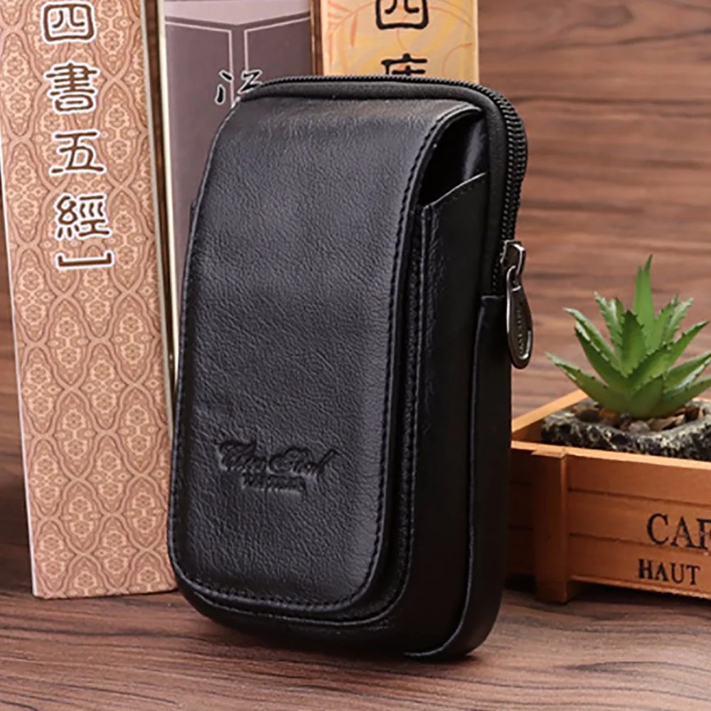 

Men Genuine Leather Cell/Mobile Phone Case Cover Purse Bags Real Fashion Designer Male Money Hook Waist Fanny Pack Belt Bag