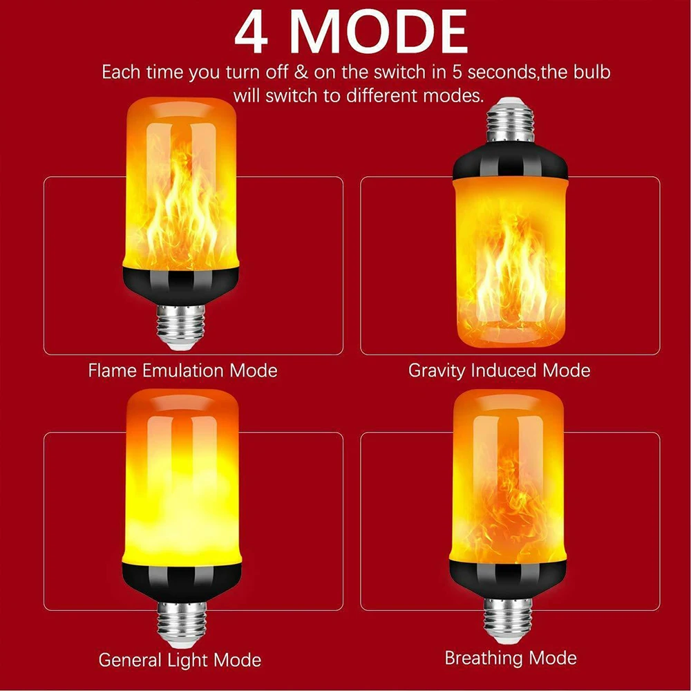 

E27 LED Flame Lamp 4 Modes Yellow Blue Flame Effect Light Bulb 85-265V Flickering Emulation Fire Light With Gravity Sensor Decor