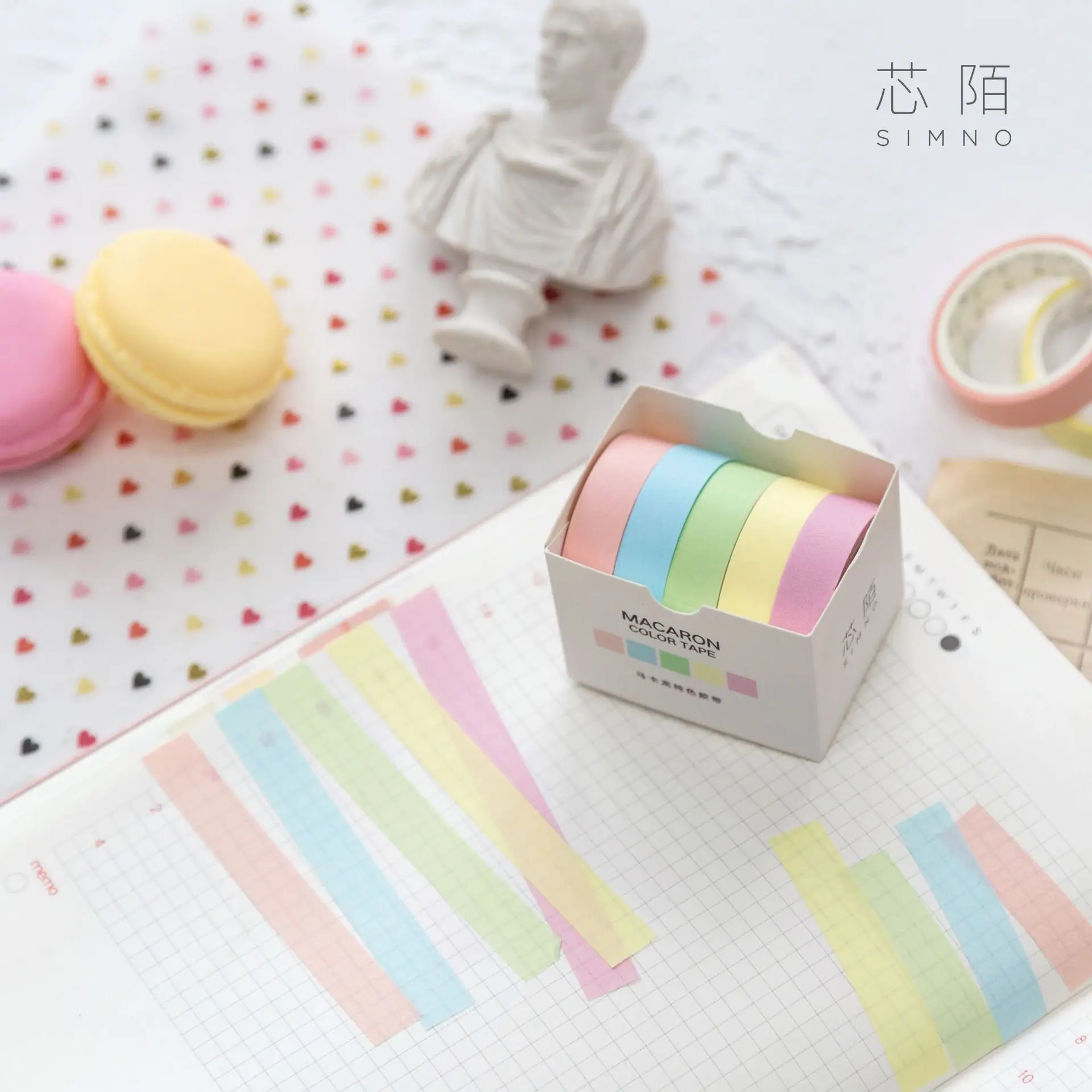 

6 Designs 5 Rolls/box Solid Color Macaron Tape Set Diy Decoration Scrapbook Washi Tape Journaling Hand Account Material