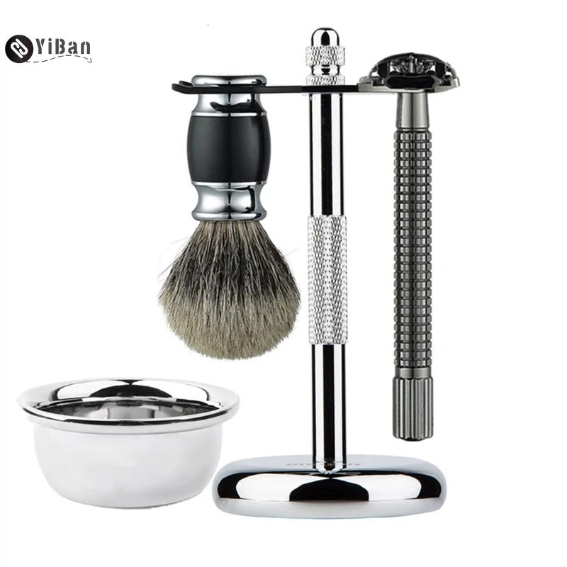 

Professional 4 In 1 Stainless Steel Razor Set Men Beard Razor Shaving Brush Bowl Stand Holder Wet Shaving Luxury Razor Set Gift