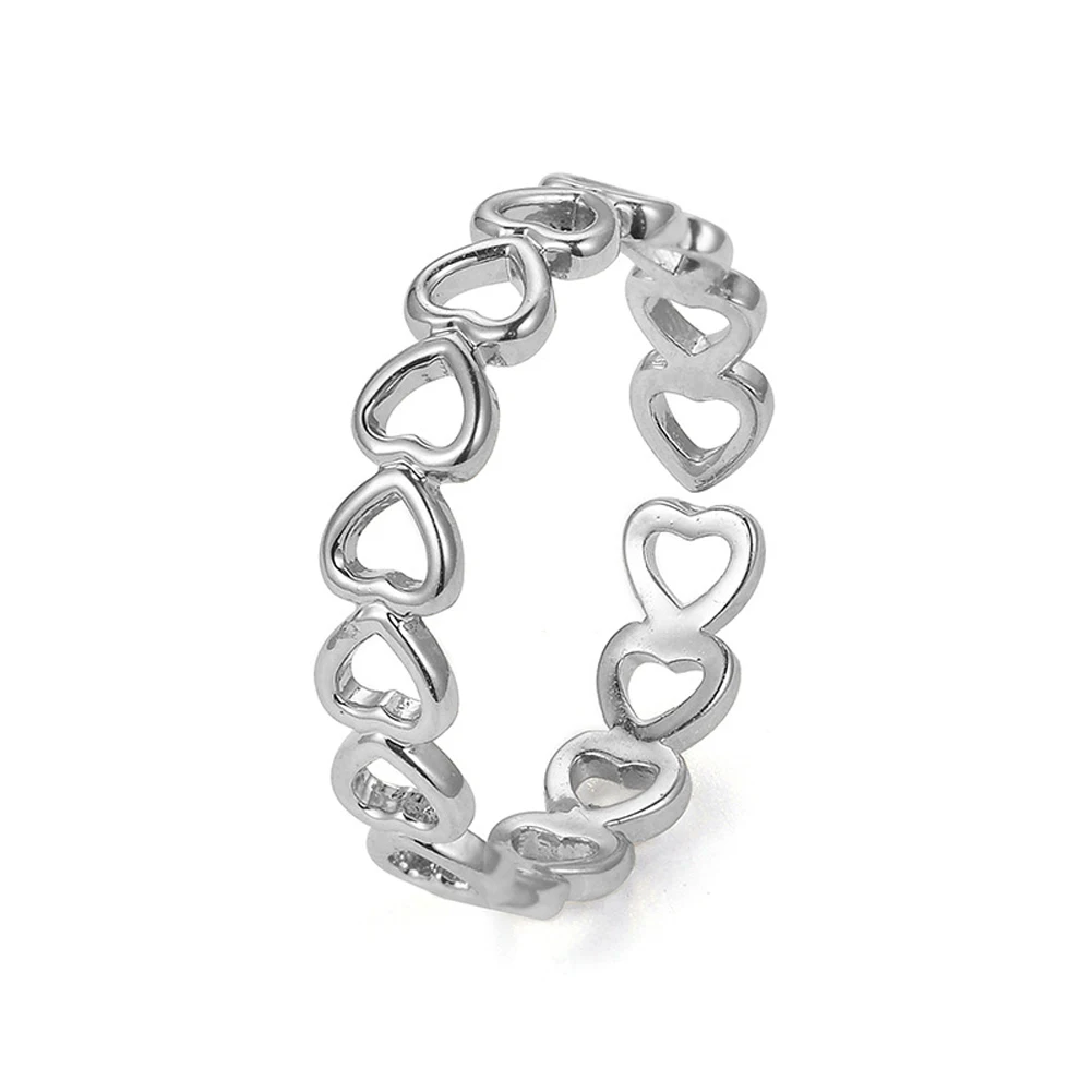 

Silver Colour Hollowed-out Heart Shape Open Ring Design Cute Fashion Love Jewelry For Women Young Girl Child Gifts Adjustable