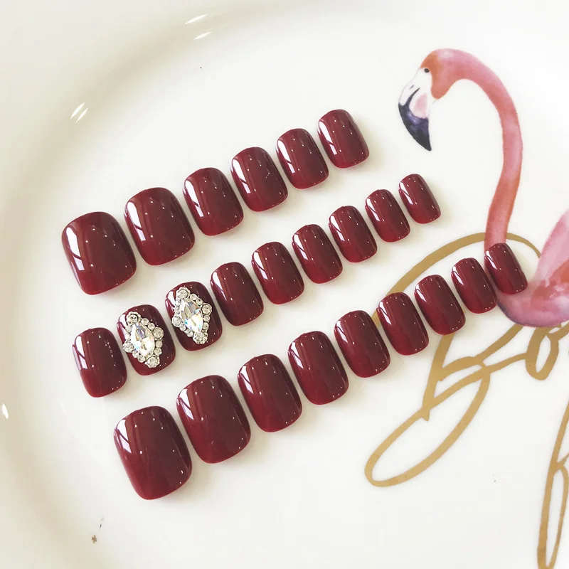 Искусственные ногти с полным покрытием винно-красные клеем | Красота и здоровье