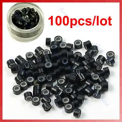 Набор из 100 шт силиконовых микро-колец перьев для наращивания волос Обжимные