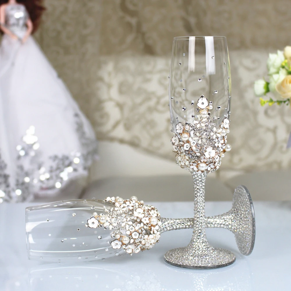 

Handmade 210ML flowers Bling Sparkling Crystal Rhinestones Party Champagne Coupes Cocktail Flutes Wine Cup Goblet Wedding Glass