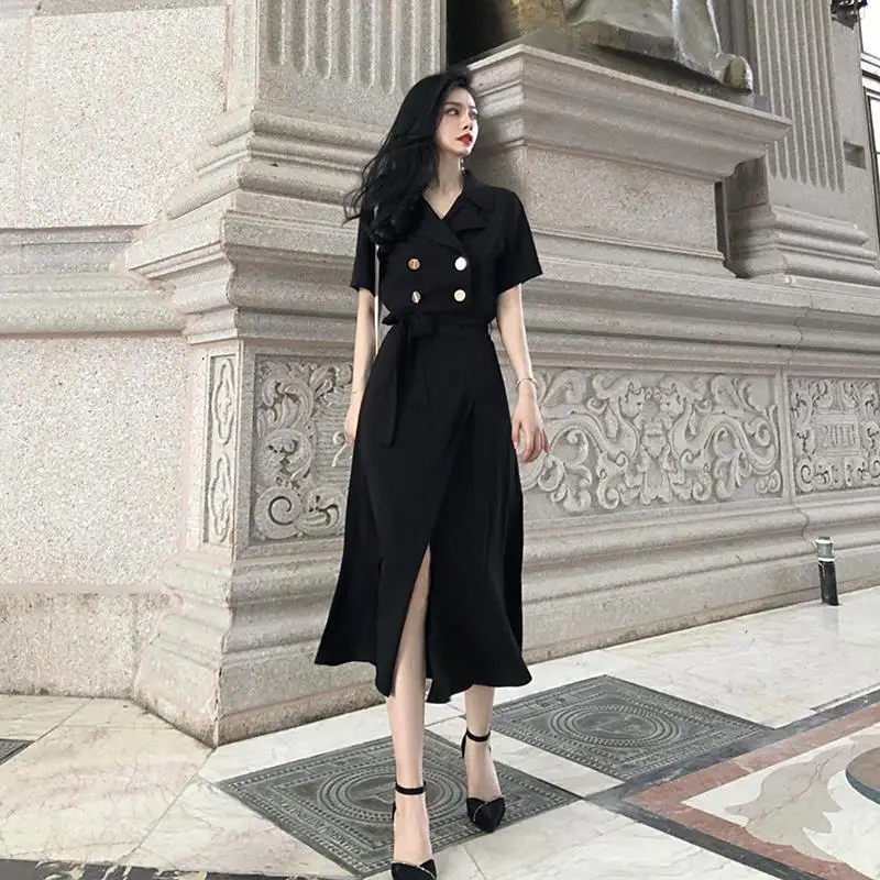 

Женское винтажное двубортное платье, повседневное элегантное платье с коротким рукавом, модель V43 на лето, 2021