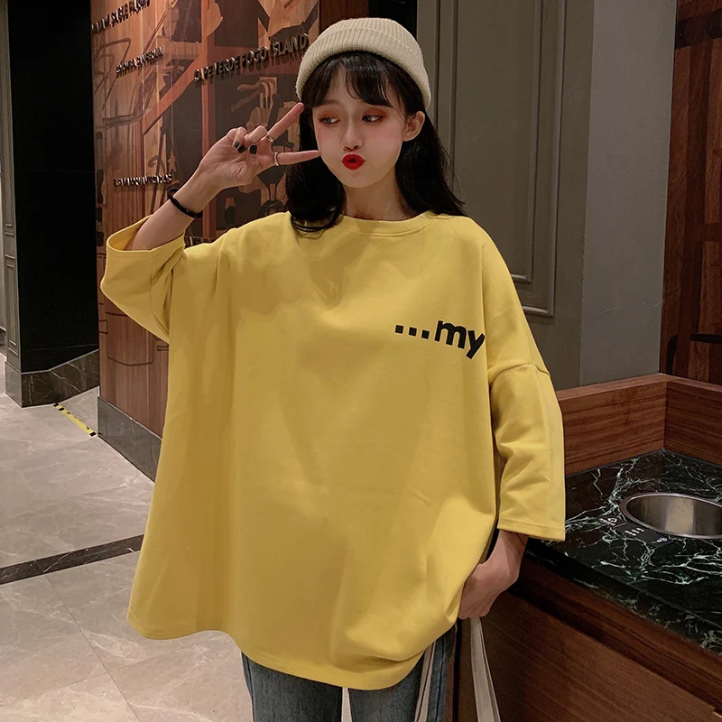 

T-shirt Women Short Sleeved Loose-Fit Korean-style Harajuku-Style Round Neckline T-shirt Women Fashion Casual