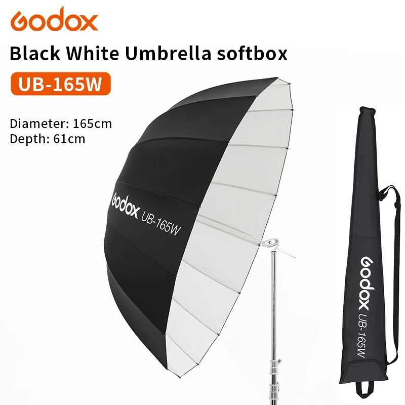 

Godox UB-165W 65in 165cm Parabolic Black White Reflective Umbrella Studio Light Umbrella with Black Silver Diffuser Cover Cloth