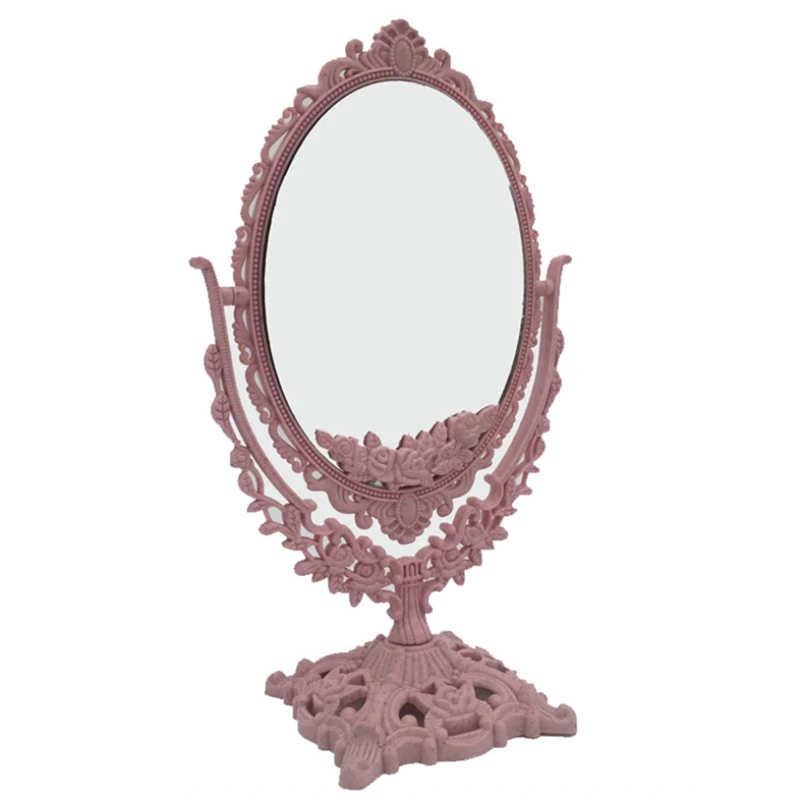 

Cosmetic Mirror Light Luxury Retro European Makeup Mirror Desktop Rotatable Mirror Double-Sided Tabletop Mirror
