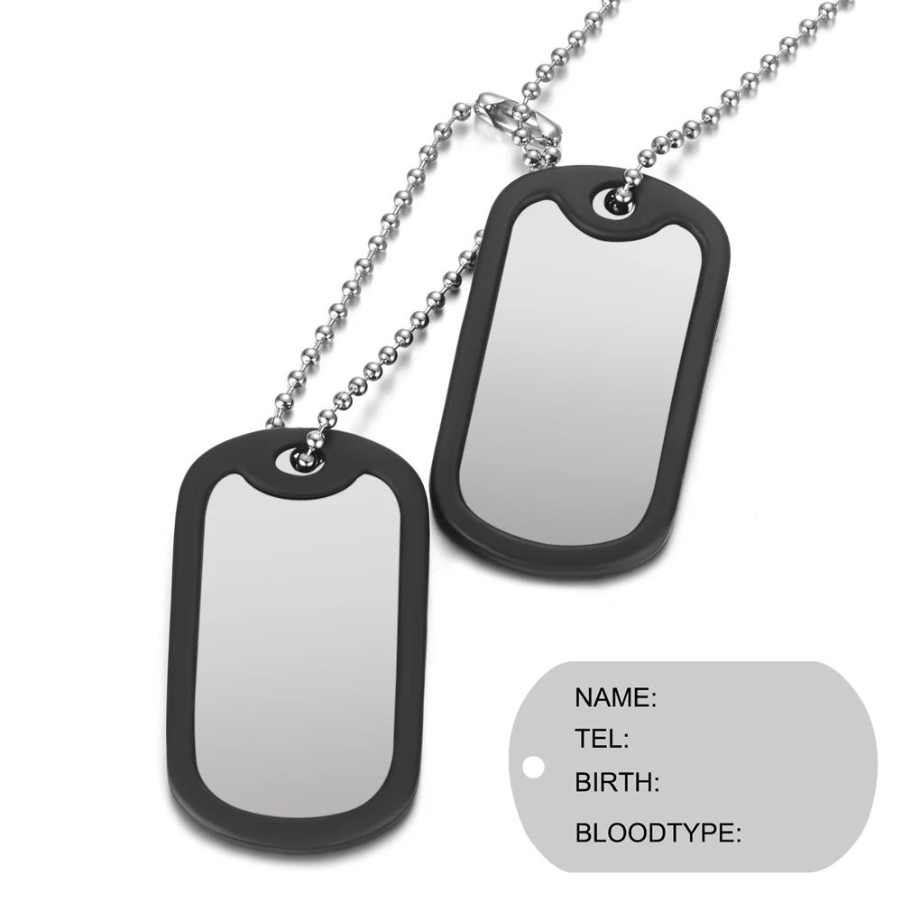 Personalized Stainless Steel Dog Army Tag Custom Engraved Name ID Photo Pendants Necklace Long Chain Military Style Jewelry DIY