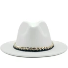 Женская и Мужская шерстяная шляпа Fedora с золотой цепью, элегантная женская шапка джентльмена с широкими полями, джазовая церковь, Панама, Sombrero