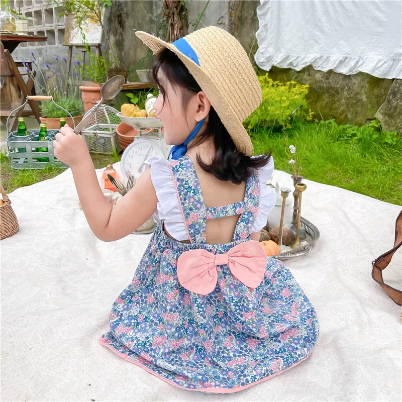 

Baby Girls summer clothes bow floral dress costume for 2 3 5 6 years baby birthday girl clothing outfit thin cool dresses dress
