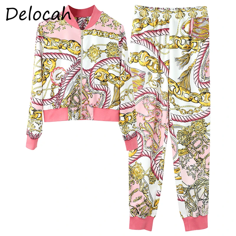 

Delocah Women Summer Fashion DesignerPants Set Lantern Sleeve Loose Tops + High Waist Printed Long Pants 2 TwoPiecesSuits