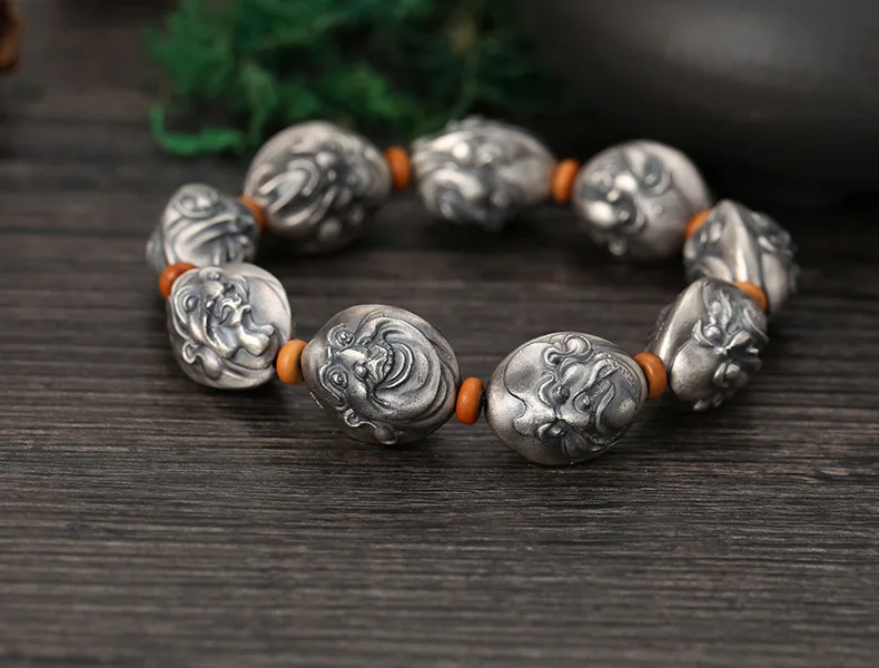 Буддийский браслет ручной работы из серебра 999 пробы с бусинами в виде