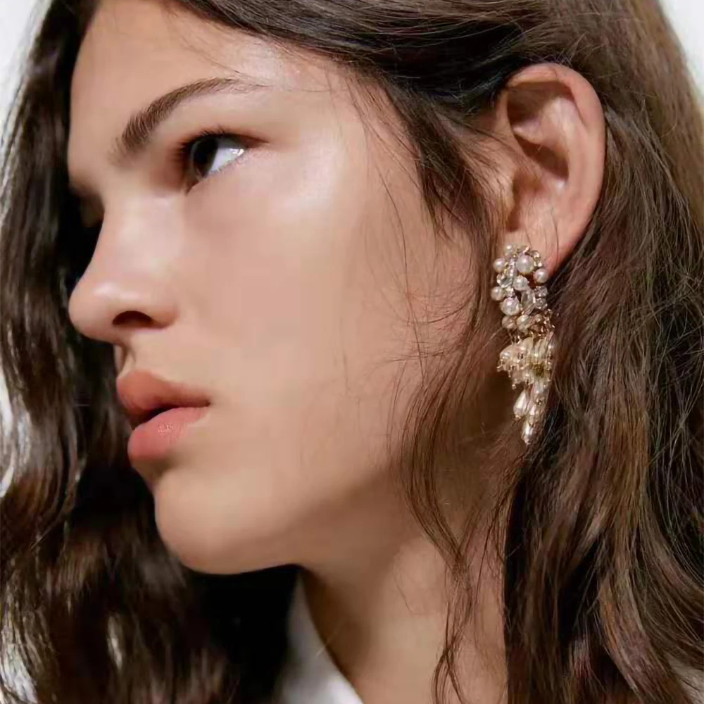 YMYW ZA имитация жемчуга кисточкой Висячие Богемские Серьги Подвески ручной работы