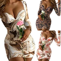 dropshipping bodycon dress floral print skinny lady sheath folds dress for night club