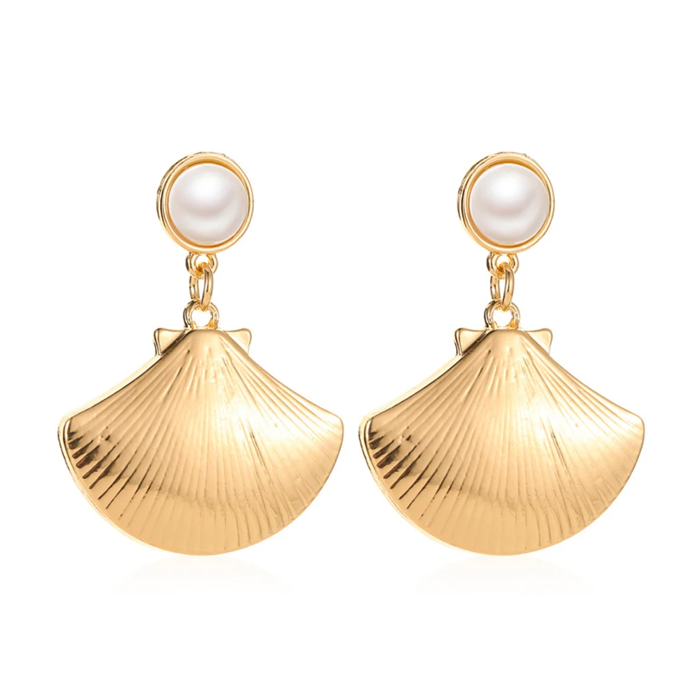 Bohemia Big Shell Drop Earrings For Women Personality Trendy Pearl Gold Dangle Fashion Jewelry Gifts Wholesale | Украшения и