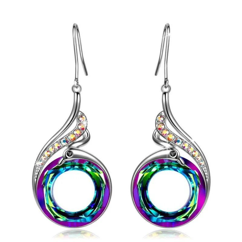 

Luxury Beautiful Peacock Phoenix Lucky Bird Pattern Dangle Earrings Inlaid Colorful Rhinestone Crystal for Women Party Jewelry