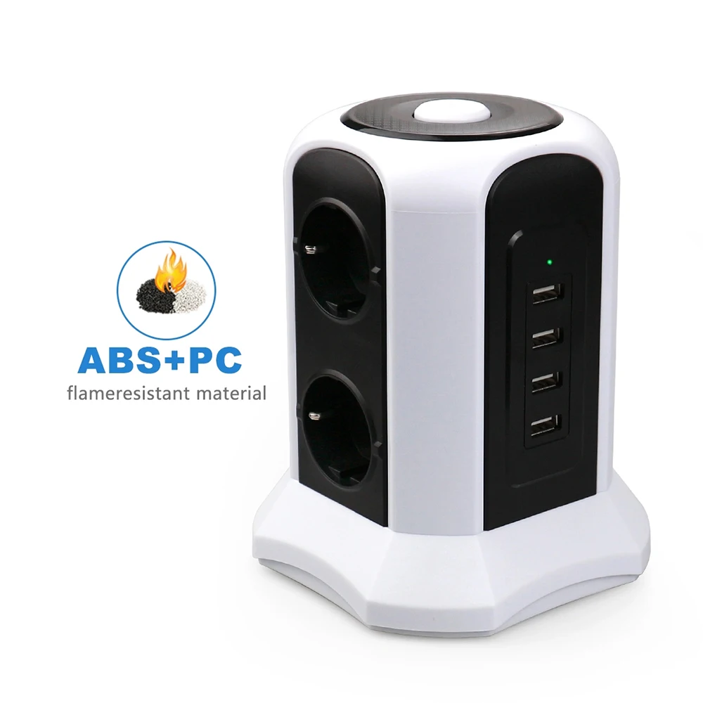 Tower power Strip Вертикальная Защита от перенапряжения 6 выходов ЕС розетка с usb-переключателем защита от перегрузки 2 м удлинитель