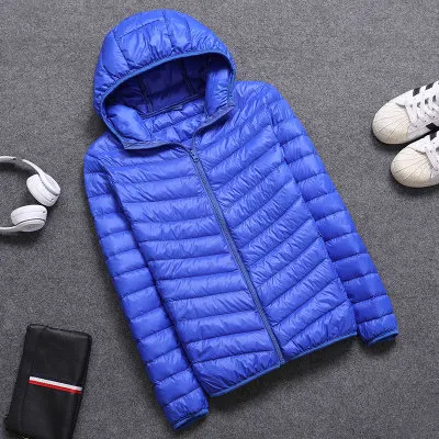 

Casual men's down jacket Autumn Winter mens thin light Standing collar&hooded White duck down coat male Solid color warm outwear