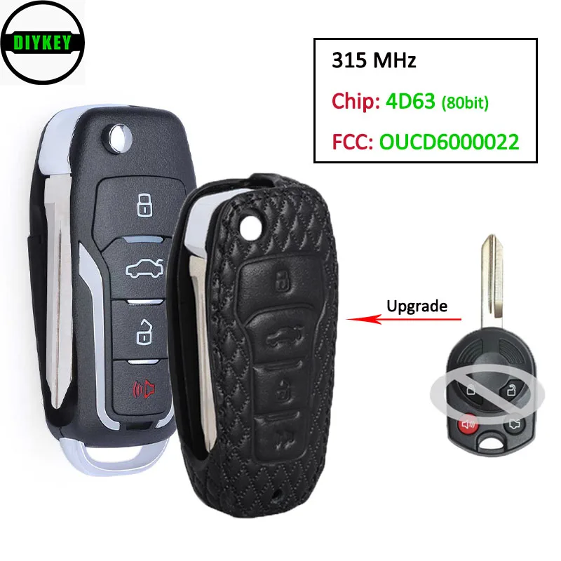 DIYKEY OUCD6000022 Модернизированный откидной дистанционный ключ с 4 кнопками 4D63 биты 315