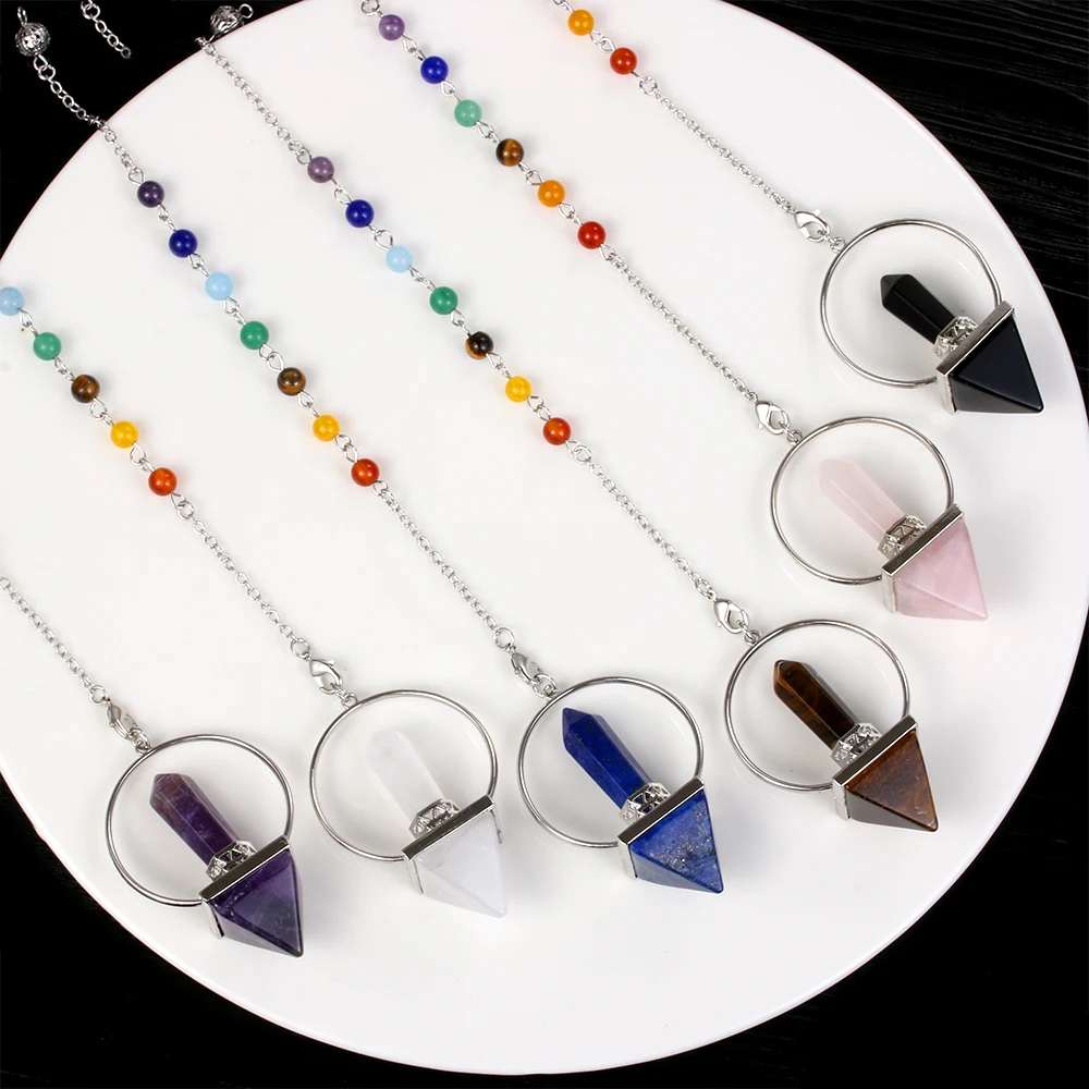 Шестигранная подвесная пирамида из натурального камня с белым и розовым