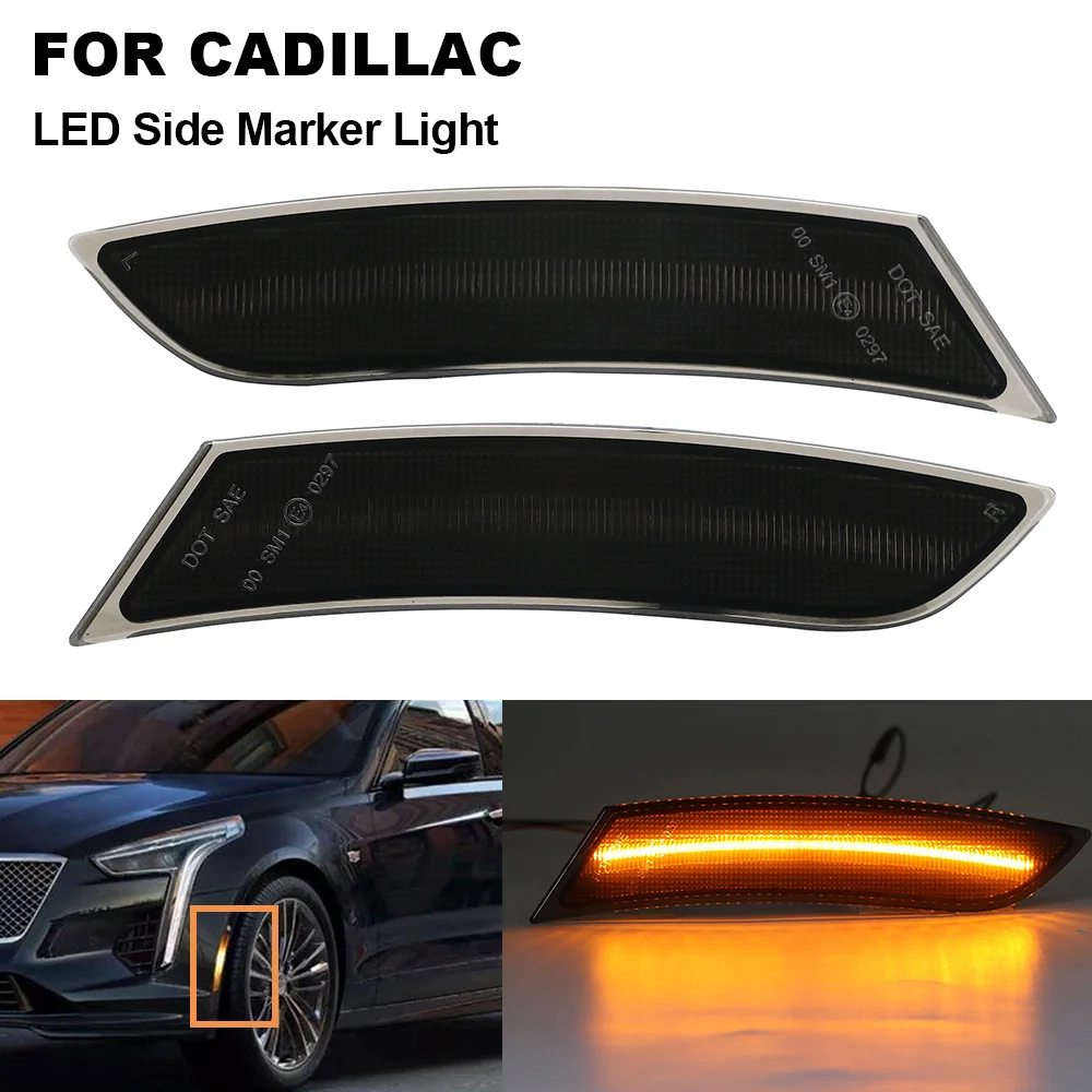 

For Cadillac XTS 2013 2014 2015 2016 2017 Smoked Clear LED Amber Front Fender Side Marker Light Turn Signal Lamps