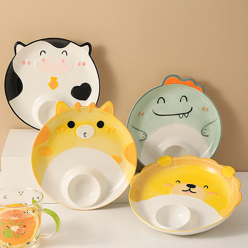 

Cute Dinosaur Snack Plates For Food Kawaii Ceramic Tableware Dishes Table Fruit Dessert Dumpling Sushi Kids Plate With Saucer