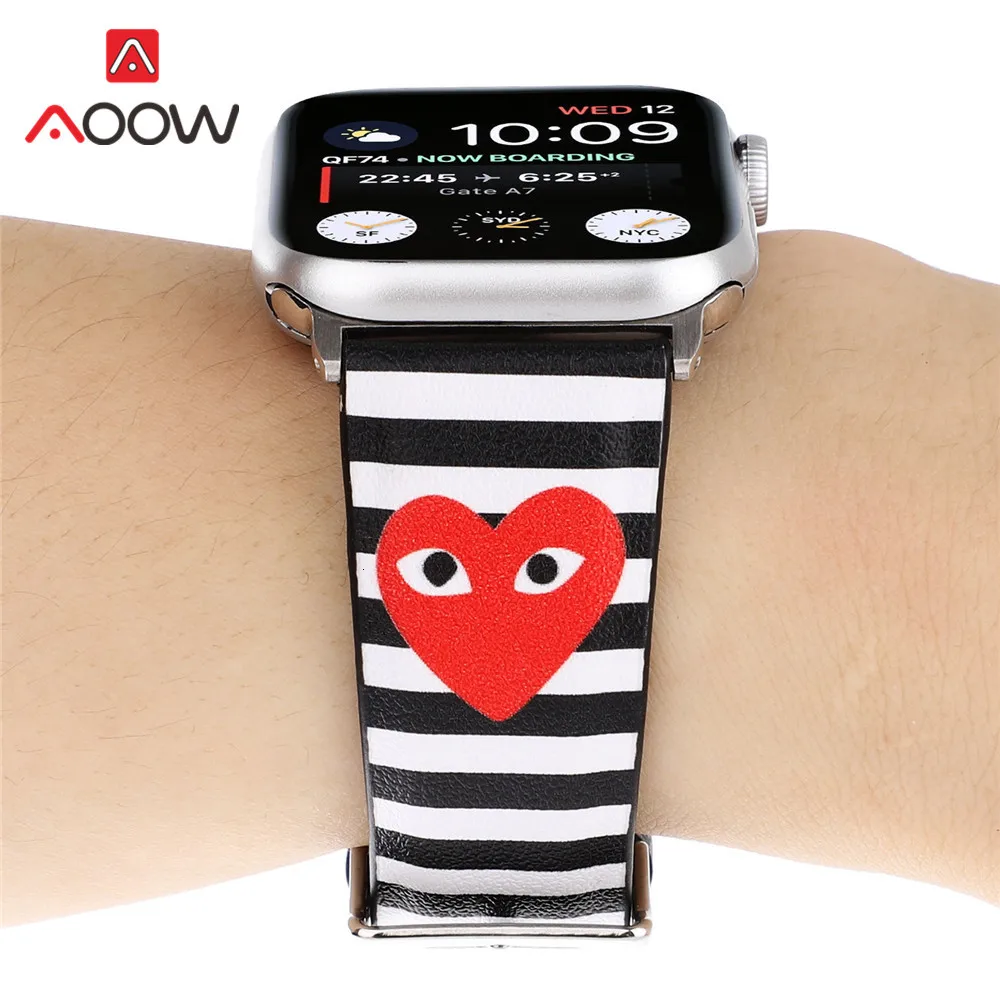 Кожаный ремешок для часов с камуфляжной печатью для Apple Watch, 40 мм, 44 мм, 38 мм, 42 мм, браслет с сердечками для мужчин и женщин, ремешок для iWatch 1, 2, 3, 4