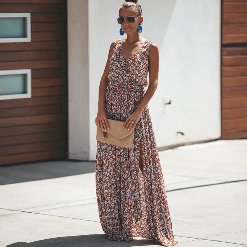 2020 новое летнее платье богемное пляжное с v-образным вырезом и цифровым принтом