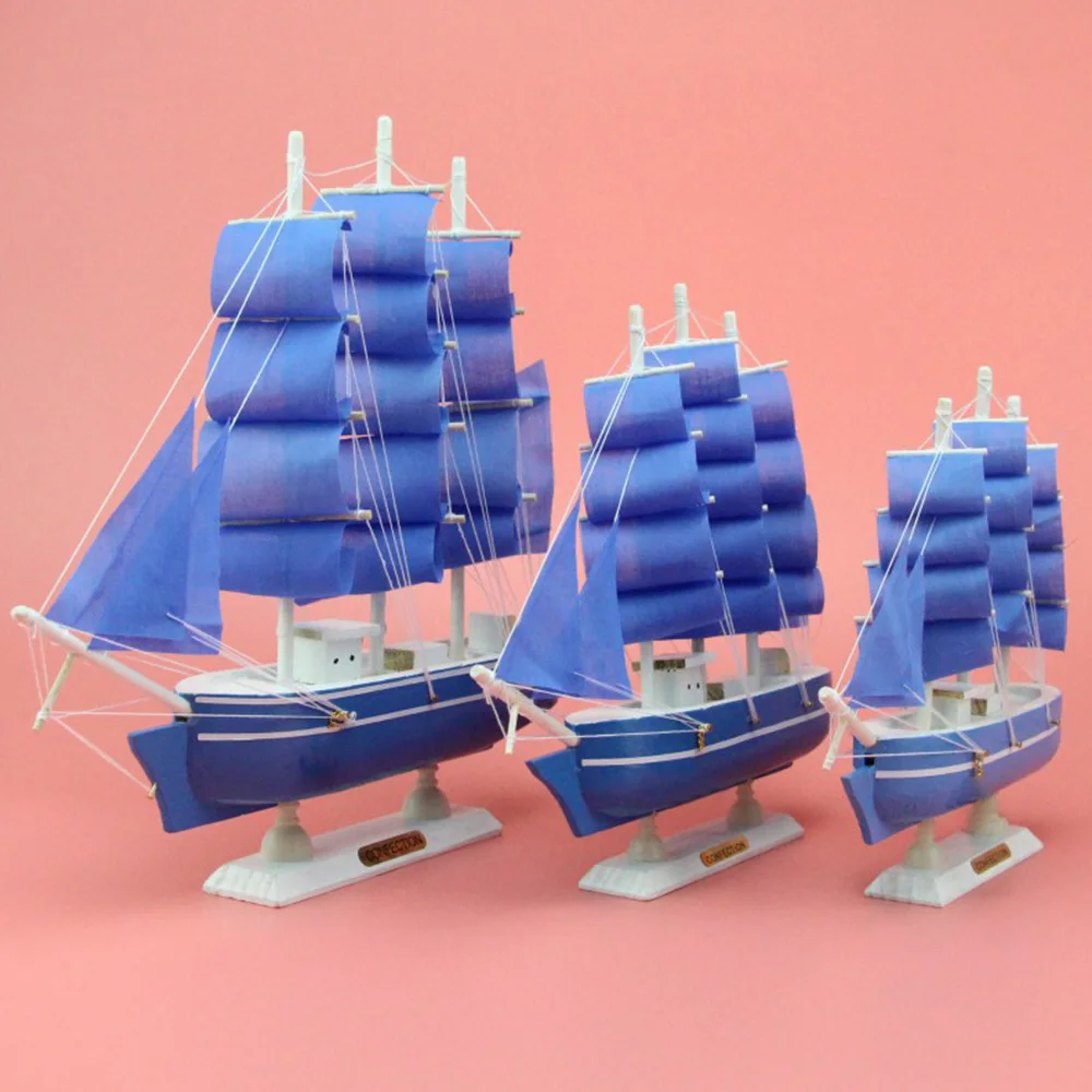 Креативная деревянная парусная лодка модели украшения Гладкий парусный синий
