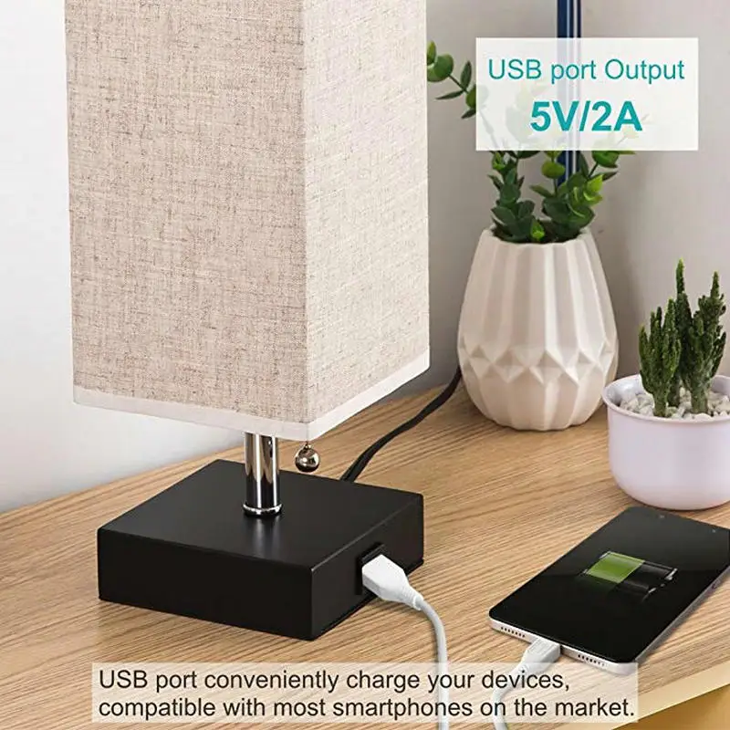 

Japan Decoration Bedside Table Lamp with USB Port Fabric Lampshade EU/UK/AU LED Night Desk Light for Reading Study Office Work